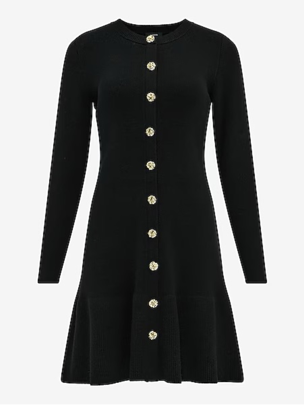 NWT Long Sleeve Novelty Button Ruffle Mini Sweater Dress - Picture 5 of 5